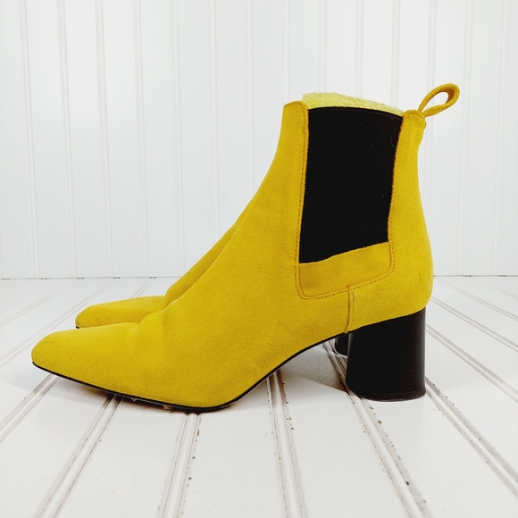 Zara Shoes Zara Basic Yellow Suede Elastic Gore Block Heel Pointy